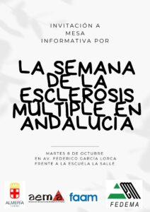 cartel de mesa informativa sobre la semana de la esclerosis múltiple en Andalucía 2025
